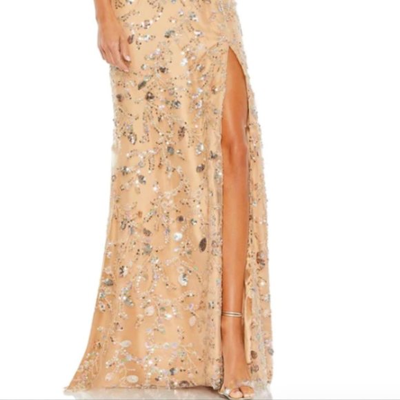 MAC DUGGAL 68049 SLEEVELESS LACE UP BACK NUDE GOWN sz 4 - Picture 5 of 6